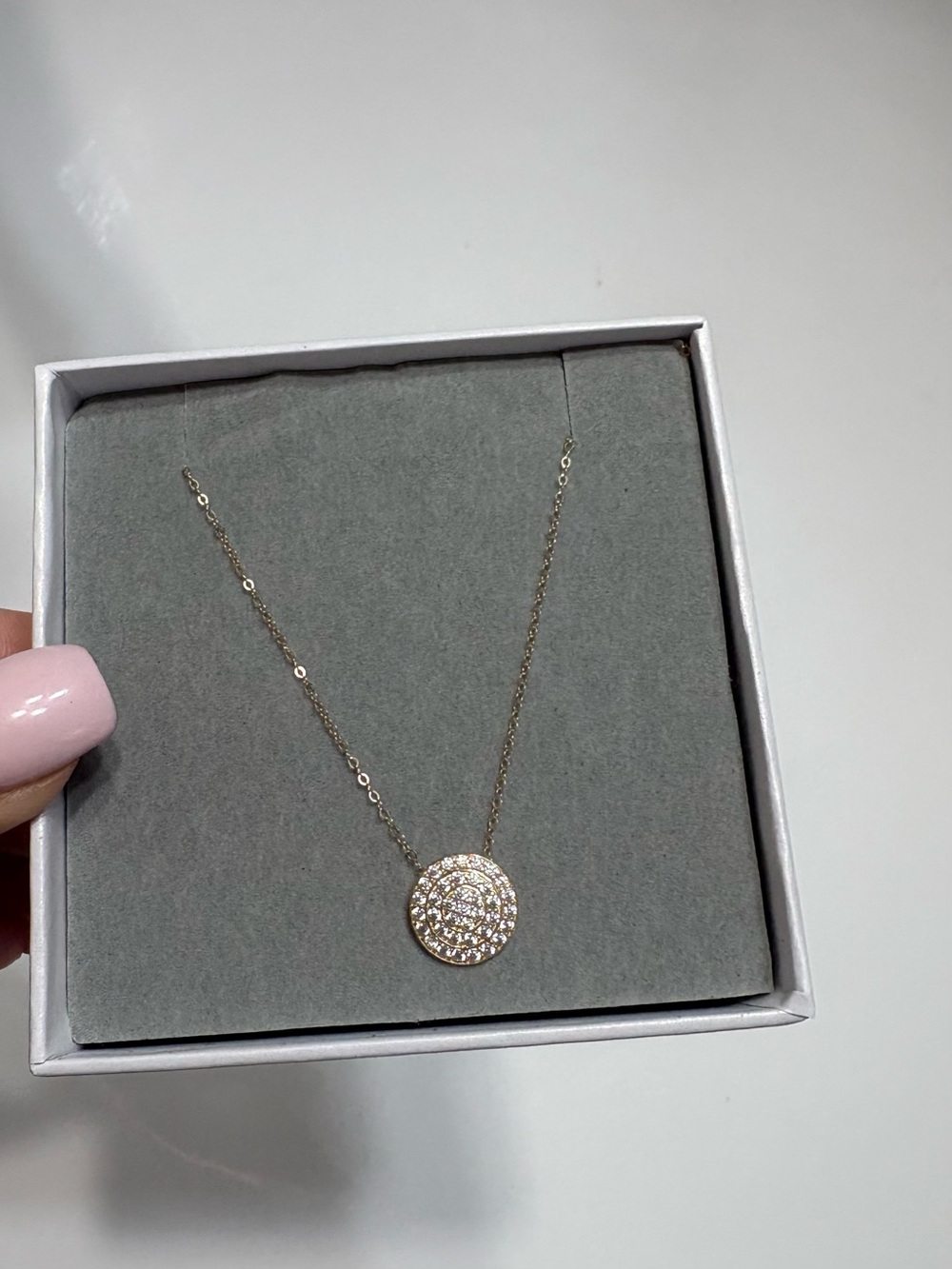 Solid 14k Delicate Gold Pavé Disc Necklace - Women Jewelry